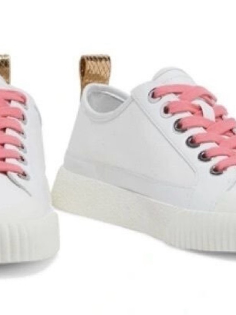 Veronica Beard White Platform Low-Top Sneakers with Pink Laces and Gold Heel Tab